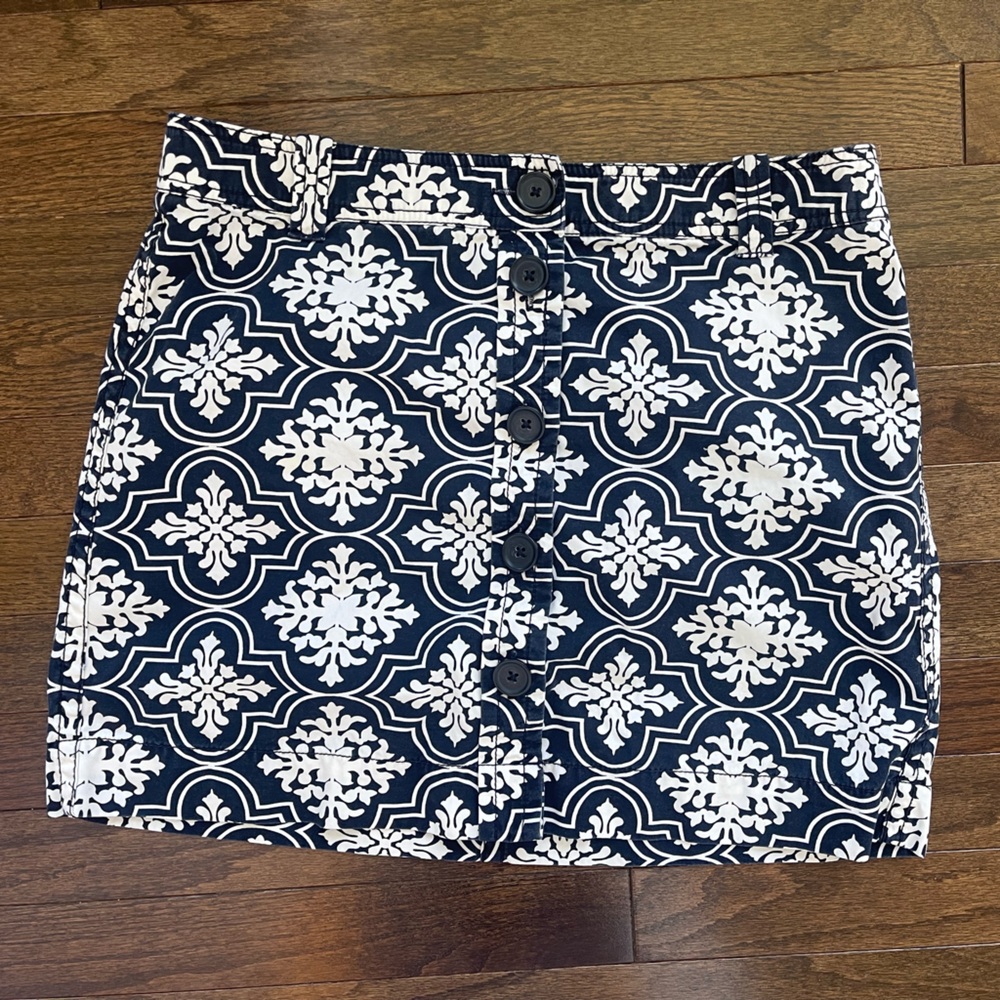 J. Crew Navy and White Printed Mini Skirt
